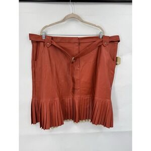 Ryegrass Faux Vegan Leather Skirt Women 22W Orange Pleated Western Bohemian NEW